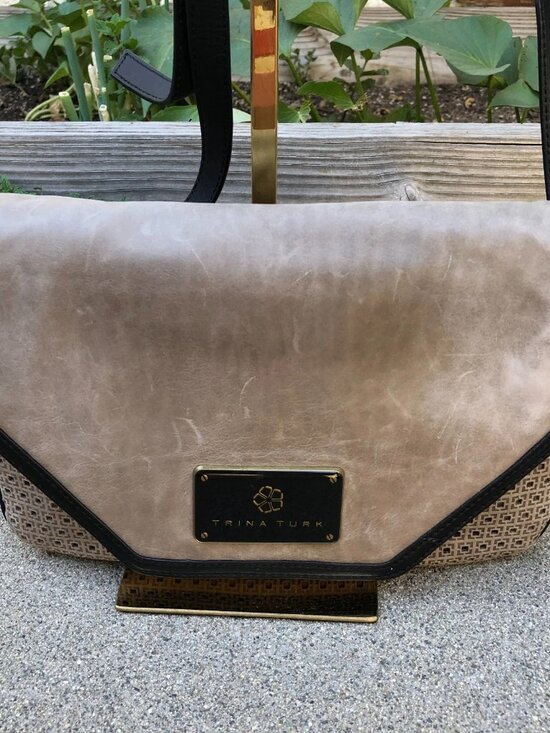 Trina Turk Handbags - TRINA TURK Designer Crossbody Perforated Purse Womens Beige Leather Shoulder Bag